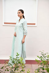 Green Mandarin Collared Straight Embroidered Kurta Set