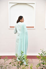 Green Mandarin Collared Straight Embroidered Kurta Set