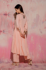 Peach Pure Viscose Kurta With Embroidery & Yoke Paired Pants