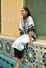 Black & White Embroidered Satin Kaftan Set