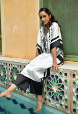 Black & White Embroidered Satin Kaftan Set