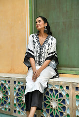 Black & White Embroidered Satin Kaftan Set