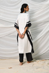 Black & White Embroidered Satin Kaftan Set