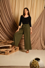 Olive Green Flared Palazzo Pants