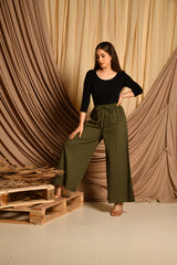 Olive Green Flared Palazzo Pants