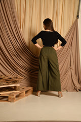 Olive Green Flared Palazzo Pants