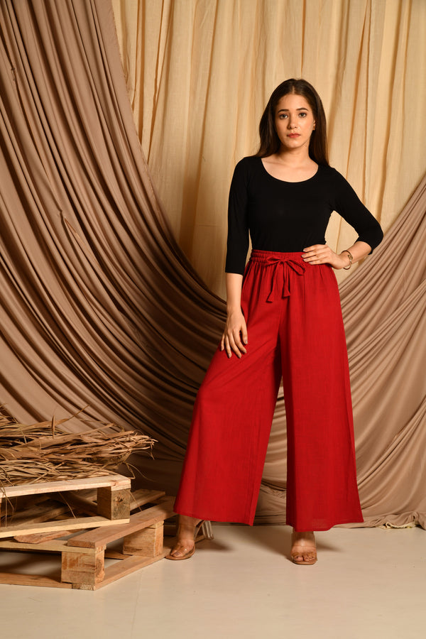 Maroon Flared Palazzo Pants