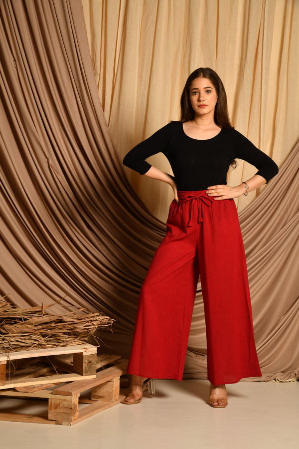 Maroon Flared Palazzo Pants