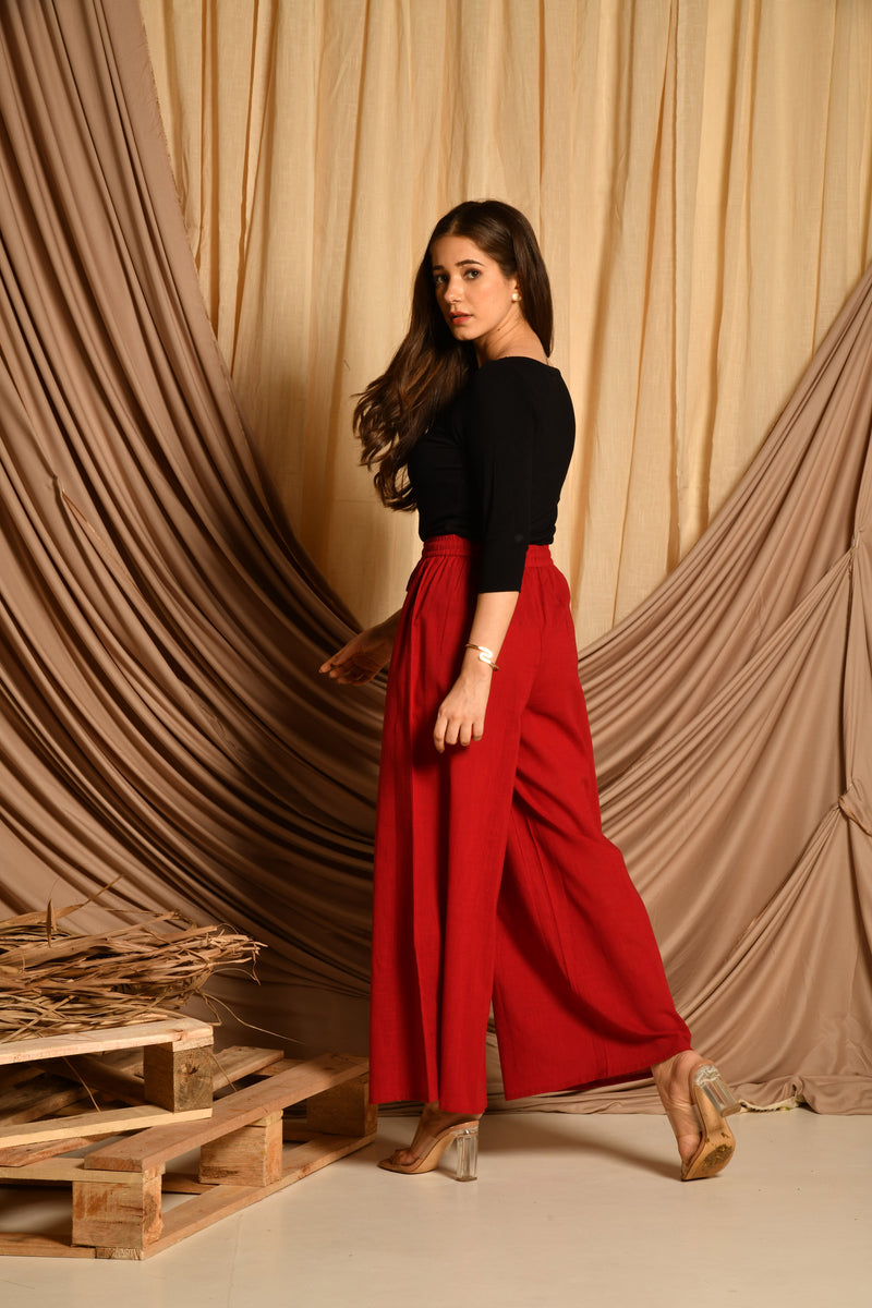 Maroon Flared Palazzo Pants