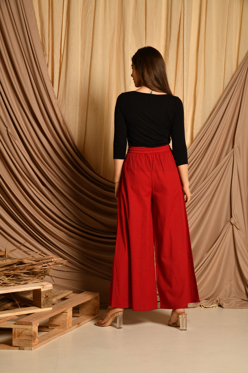 Maroon Flared Palazzo Pants