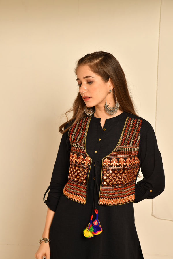 Black ethnic embroidered jacket