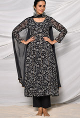 Georgette Black Printed Anarkali Set With Chiffon Dupatta