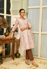 Beige And Brown A Line Printed Kurta Set