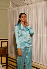 Sky blue satin night suit