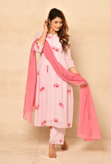 Pink Printed Gathered Anarkali Kurta Set