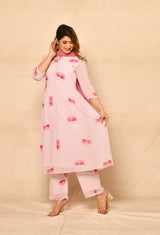 Pink Printed Gathered Anarkali Kurta Set