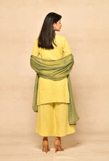 Lime Yellow Embroidery Short Kurta Set With Palazzo & Dupatta