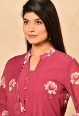 Pink Straight Kurta Set With Detail Prints