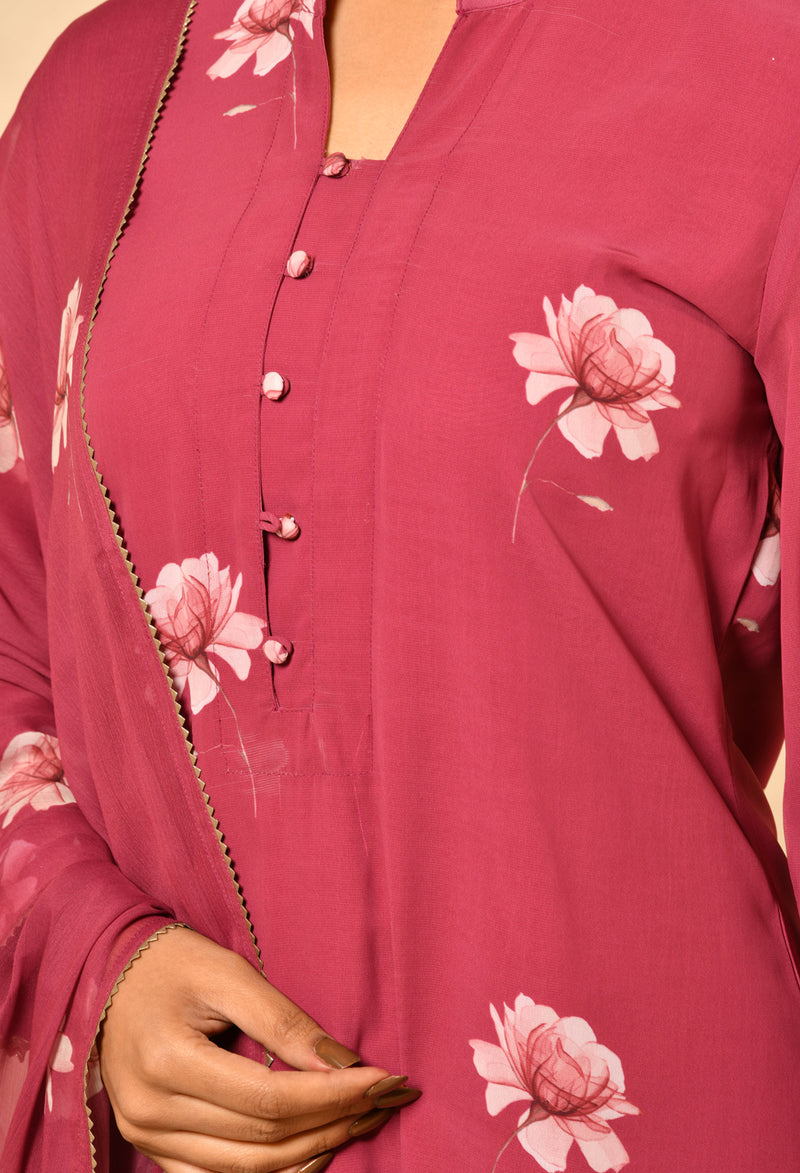 Pink Straight Kurta Set With Detail Prints