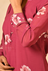 Pink Straight Kurta Set With Detail Prints