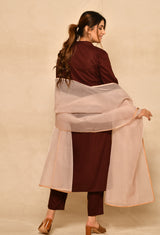 Wine Viscose Straight Kurta Set With Yoke Embroidery.