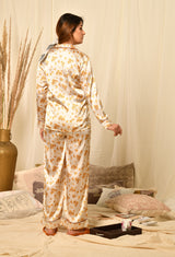 White yellow satin night suit