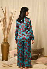 Blue satin night suit