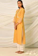 Mustard Pure Viscose Long Kurta Set With Pintucks