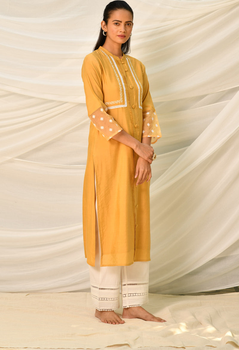 Mustard Pure Viscose Long Kurta Set With Pintucks